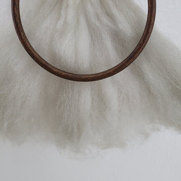 Macrame Wall Hanger with Brown Wood Hoop Off White w Rust Orange Butterfly Towel - Picture 6 of 15